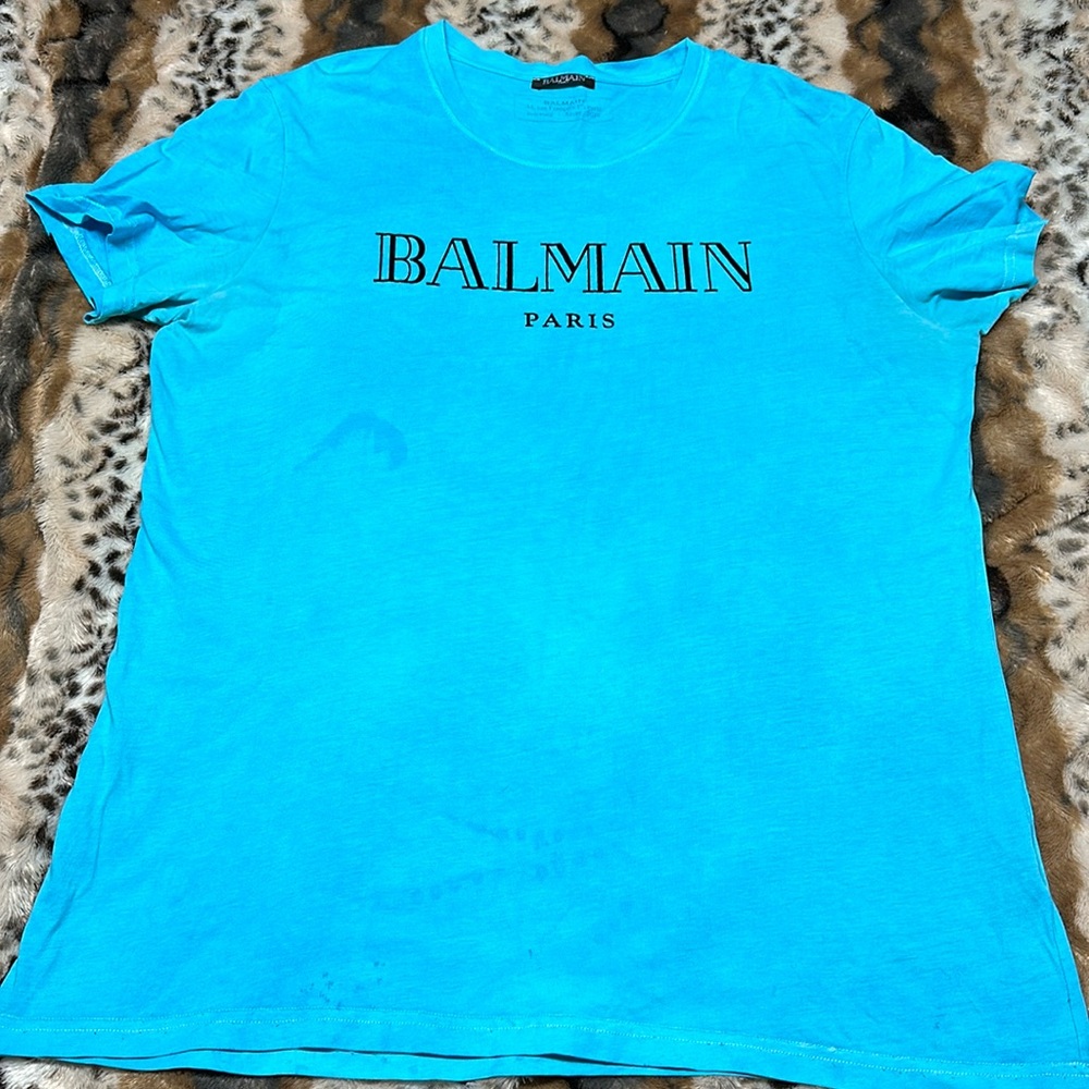 Balmain Men’s Light Blue T-Shirt Designer XXXL